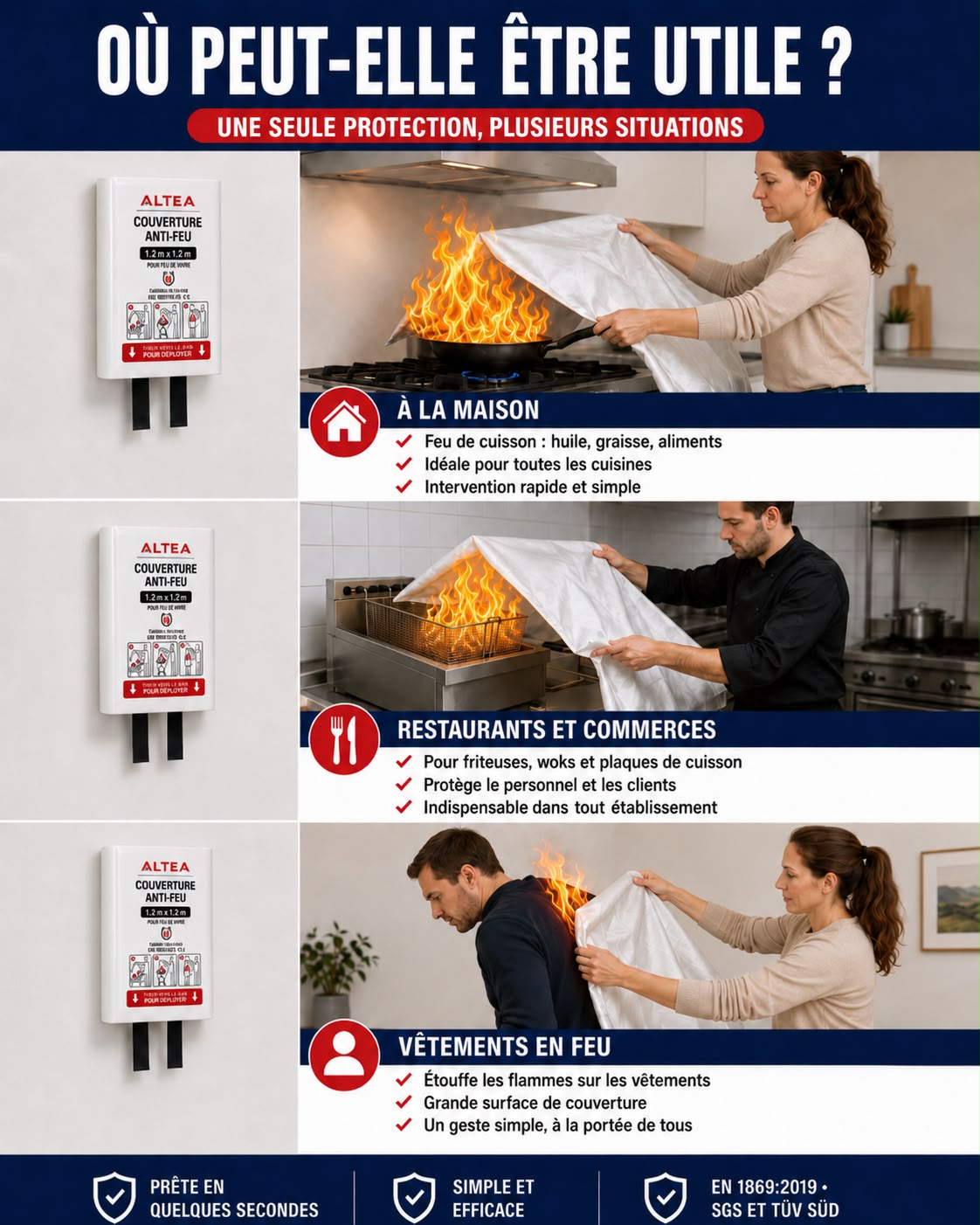 Couverture Anti-Feu Altea™ 1,2 x 1,2 m – Extinction Rapide en Fibre de Verre