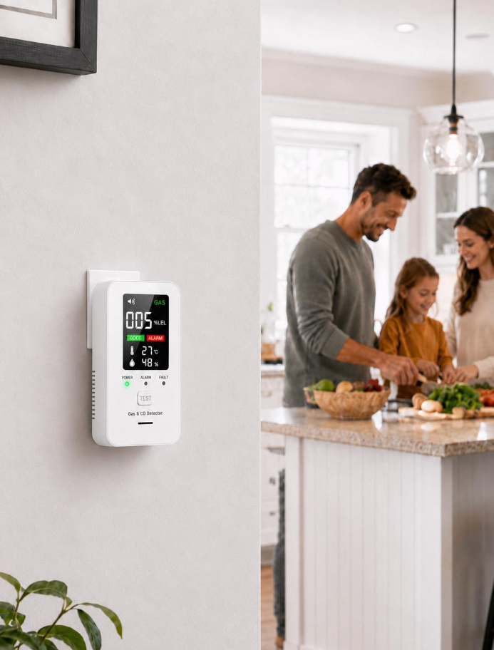 Détecteur 2-en-1 de gaz et monoxyde de carbone — Alerte sonore et écran digital