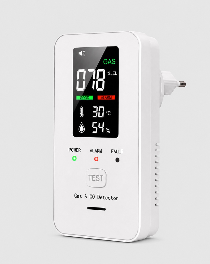 Détecteur 2-en-1 de gaz et monoxyde de carbone — Alerte sonore et écran digital