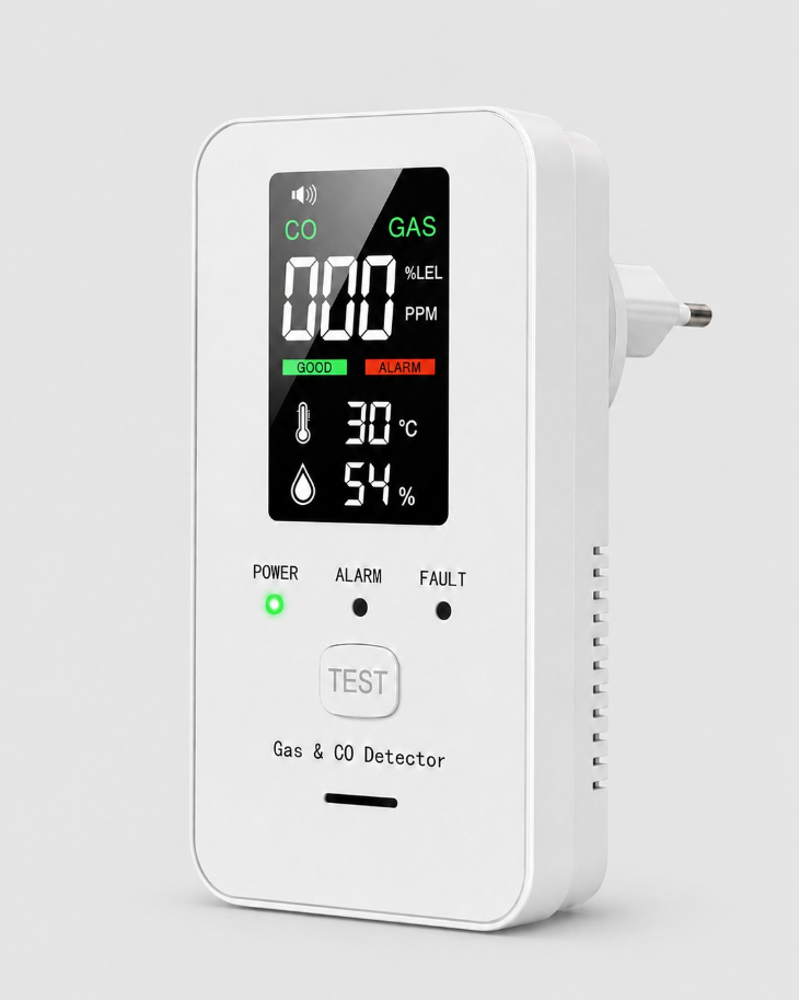 Détecteur 2-en-1 de gaz et monoxyde de carbone — Alerte sonore et écran digital
